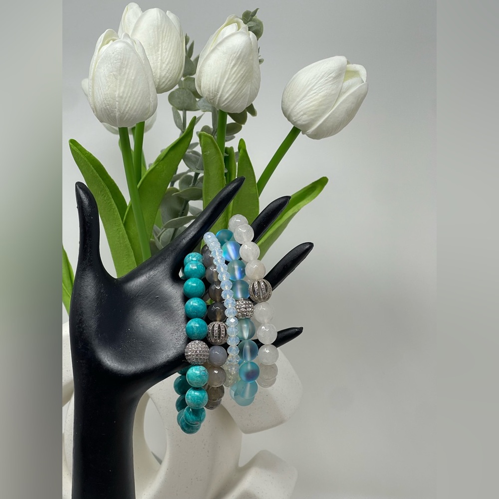 Stretch Beaded Bracelet Stack - turquoise